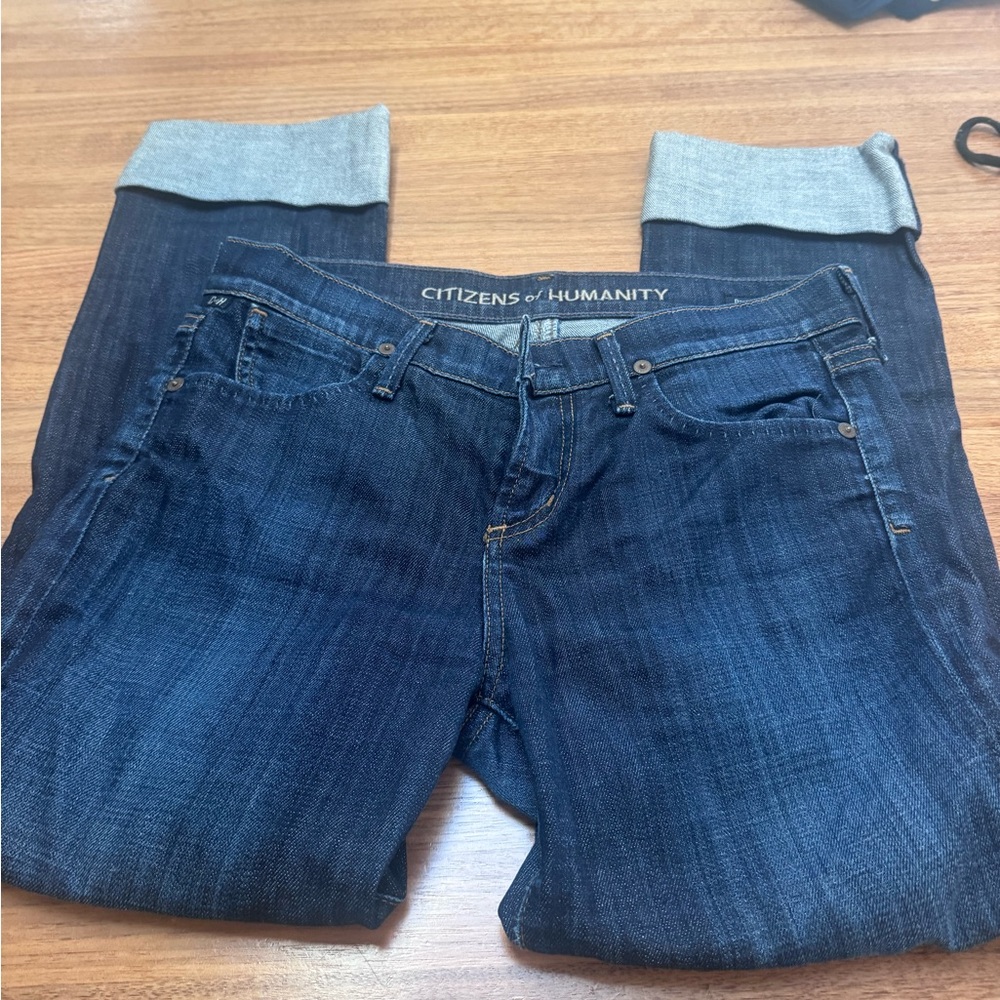 Citizens of Humanity Dark Blue Cropped Dani Jeans with Cuffed Hem size 25.